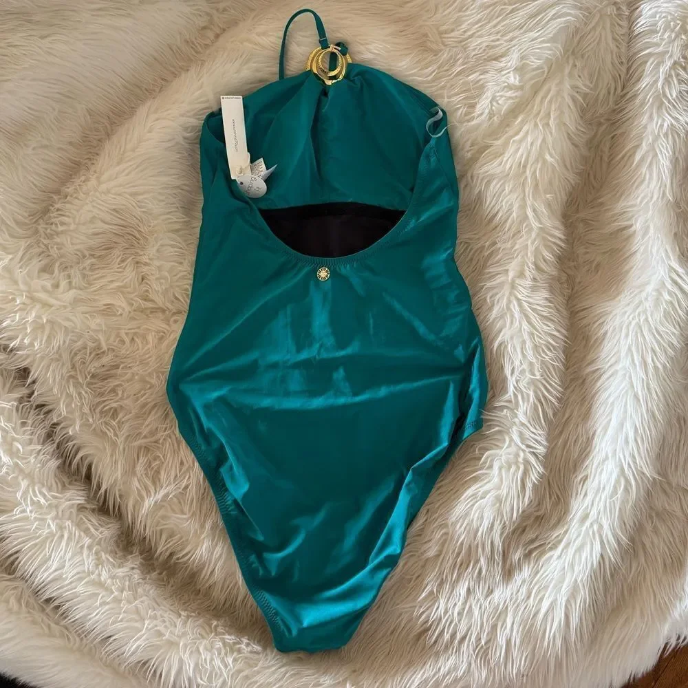 NWT Emerald Green Halter One-Piece Swimsuit
